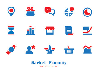 Market Economy icon set. Flat coloured vector graphics.