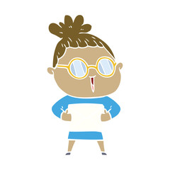 flat color style cartoon woman wearing spectacles