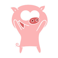 happy pig flat color style cartoon