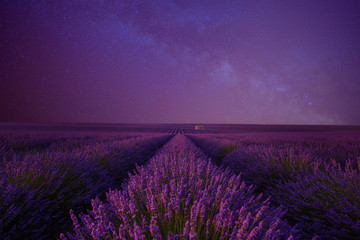 Lavendelveld & 39 s nachts onder de melkachtige zomernachthemel Provence Frankrijk