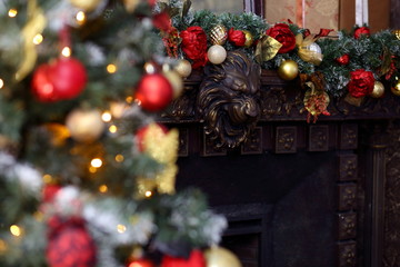 Red  Christmas decorations, Christmas tree, gifts, new year