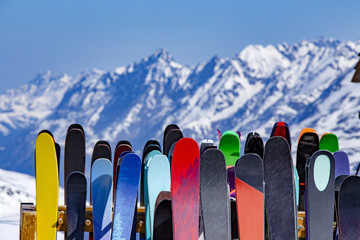 ski rack full of skis