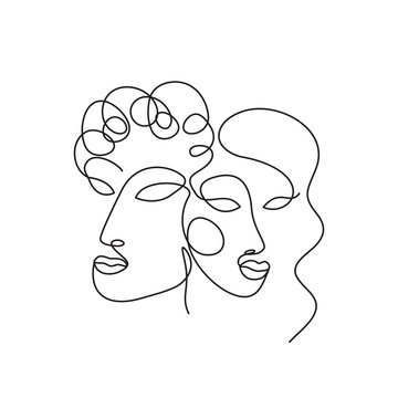 Woman And Man Face Line Art