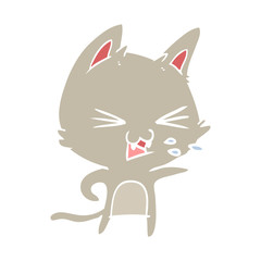 flat color style cartoon cat hissing