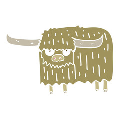 flat color style cartoon hairy cow