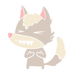 angry wolf flat color style cartoon
