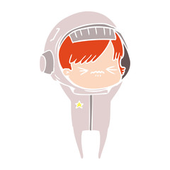 angry flat color style cartoon space girl
