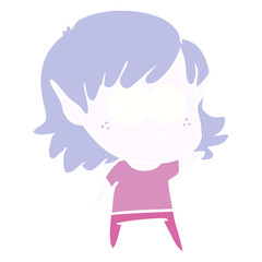 flat color style cartoon elf girl staring