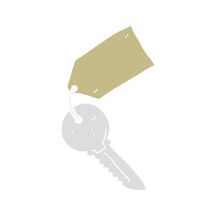 flat color illustration of a cartoon key with tag