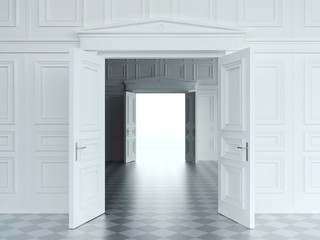 Classic wall with wooden panelling © denisik11