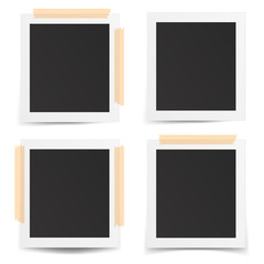 Set of realistic old photo frames isolated on white background.