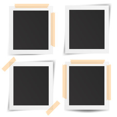 Set of realistic old photo frames isolated on white background.