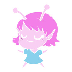 smiling alien girl flat color style cartoon