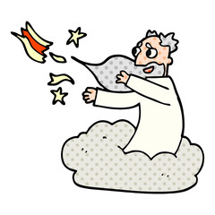 cartoon doodle god on cloud