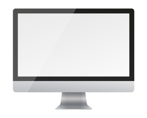 Computer monitor display with blank screen isolated on white background.