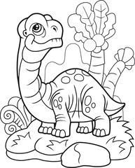 Fototapeta premium cute cartoon dinosaur apatosaurus, funny illustration, coloring book