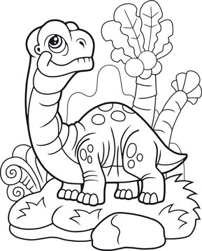 cute cartoon dinosaur apatosaurus, funny illustration, coloring book