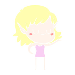 happy flat color style cartoon elf girl