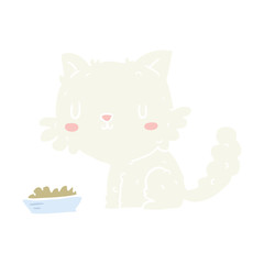 cute flat color style cartoon cat and food