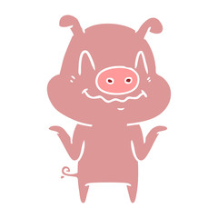 Fototapeta premium nervous flat color style cartoon pig