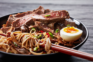 close-up of a bowl of Soba noodles