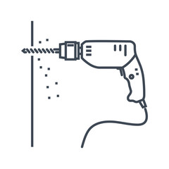 vector thin line icon electric drill, wall drilling
