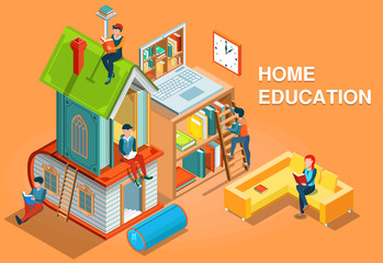Home education isometric concept vector illustration