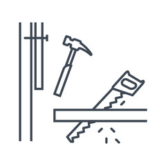thin line icon carpentry, construction, repair, saw, hammer