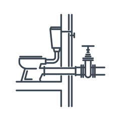 thin line icon toilet bowl, plumbing pipes, sewerage