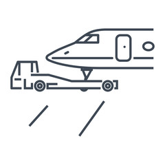 thin line icon aircraft towing tractors, business jet airplane