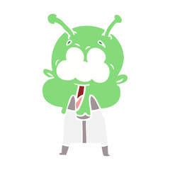 happy flat color style cartoon alien gasping in surprise