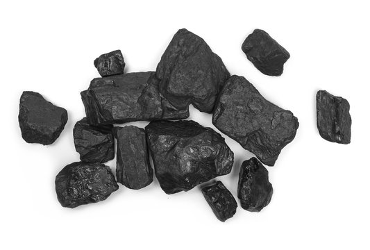 Coal chunks isolated on white background, top view