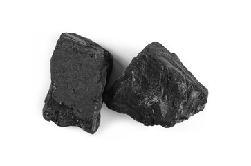 Coal chunks isolated on white background, top view