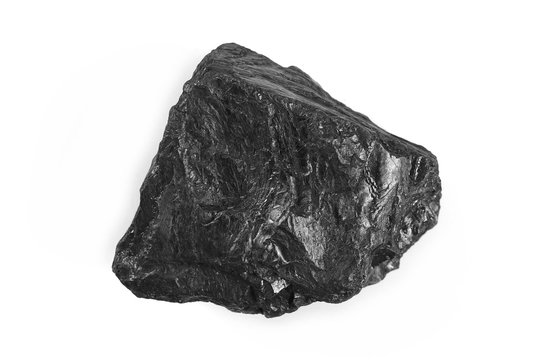 Coal chunk, piece isolated on white background, top view