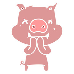 Fototapeta na wymiar angry flat color style cartoon pig