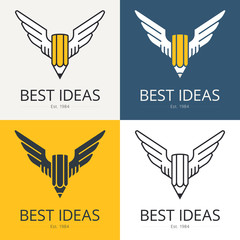 Pencil with wings, conceptual illustration for art, scripting, design themes. Logo template. Vector graphics.
