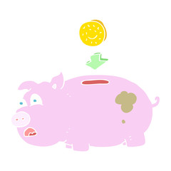 flat color illustration of a cartoon piggy bank