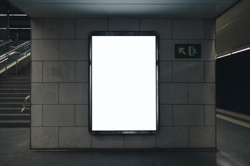 Light box display with white blank space for advertisement. Subway mock-up design. Horizontal - obrazy, fototapety, plakaty