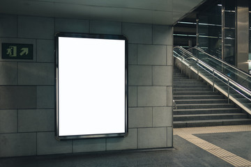 Light box display with white blank space for advertisement. Subway mock-up design. 