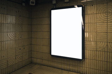 Underground light box display with blank space for advertisement. Mock-up design.