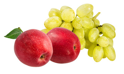 Fresh red apple with grapes isolated on white background with clipping path