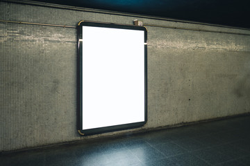 Metro light box with blank space for advertisement. Mock-up design.
