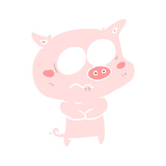 flat color style cartoon nervous pig