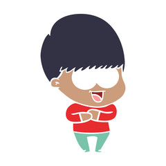 happy flat color style cartoon boy