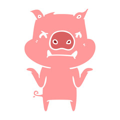 Obraz na płótnie Canvas angry flat color style cartoon pig shrugging shoulders