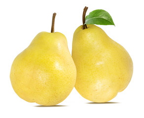 Fresh pear with leaf isolated on white background