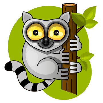 Cute lemur on the branch vector illustration