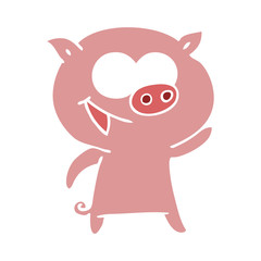 cheerful pig flat color style cartoon