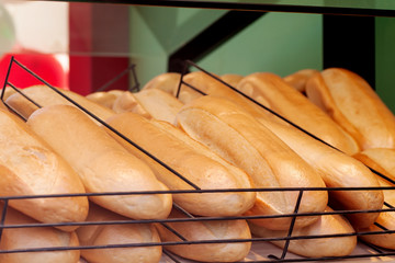 a loaf of bread is on the shelves at the bakery