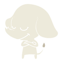 flat color style cartoon smiling elephant with crossed arms